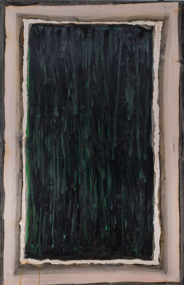 Obraz abstrakcyjny ciemnozielony, fakturalny z bordiurą