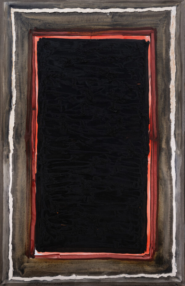 Obraz abstrakcyjny, czarno-szary z czerwonym prostokątem