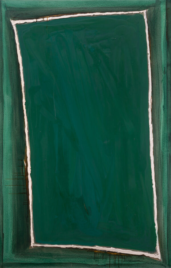 Obraz abstrakcyjny, zielony z białym rombem