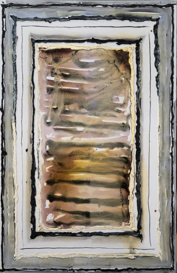 Obraz abstrakcyjny z pasami w prostokącie, z bordiurą