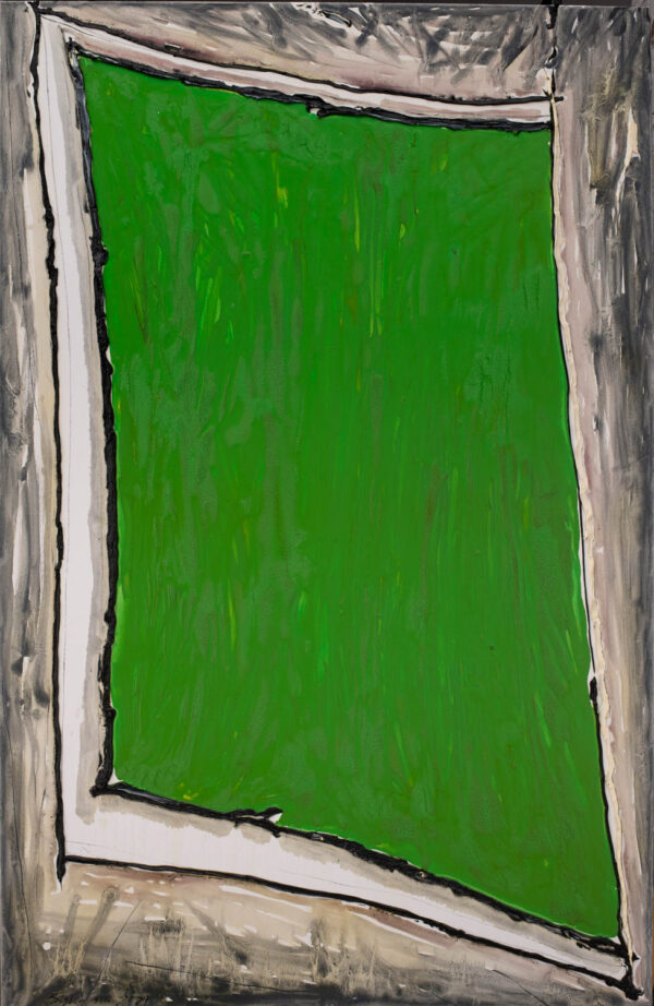 Obraz abstrakcyjny, szary, z zielonym rombem