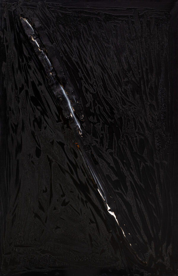 Obraz abstrakcyjny, czarny z przekątną linią, fakturalny