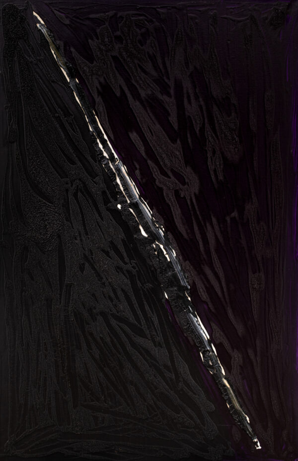 Obraz abstrakcyjny, czarny z przekątną linią, fakturalny