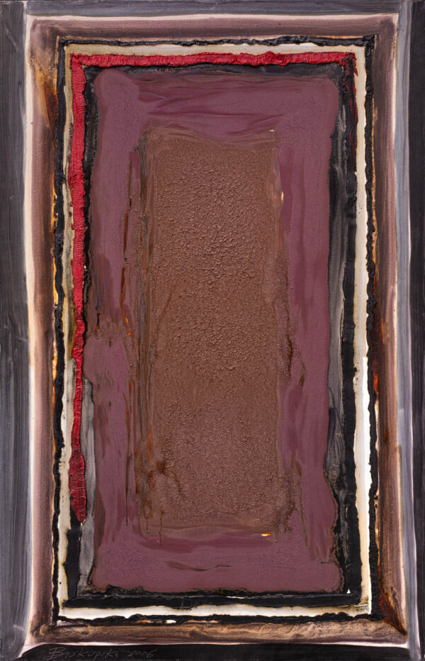 Obraz abstrakcyjny fioletowo-brązowy z prostokątem i bordiurą