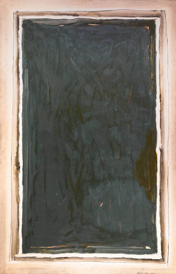 Obraz abstrakcyjny z szaro-niebieskim prostokątem i bordiurą