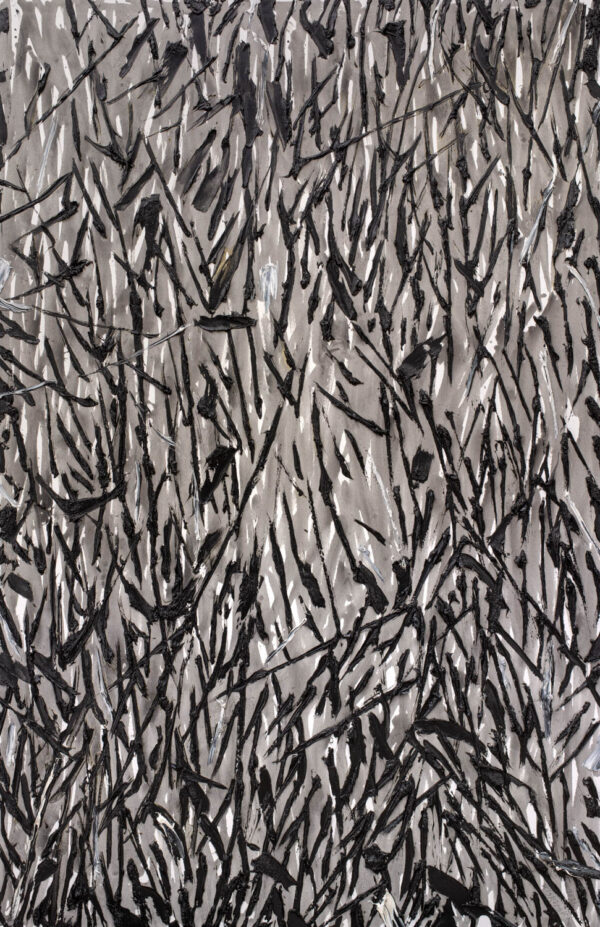 Obraz abstrakcyjny, szary z czarną fakturą