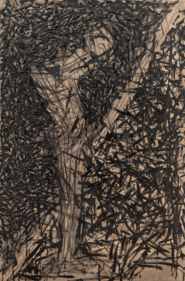 Obraz z figurą z profilu, czarna faktura