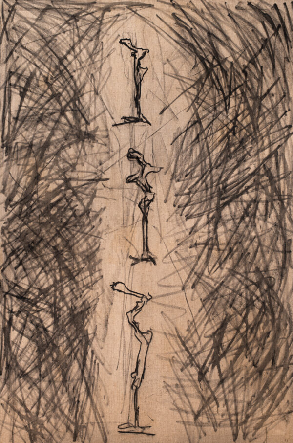 Obraz z trzema figurami z profilu na środku