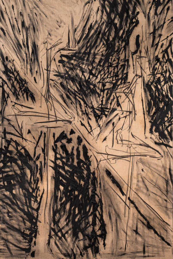 Obraz z dwoma figurami z profilu, czarna faktura