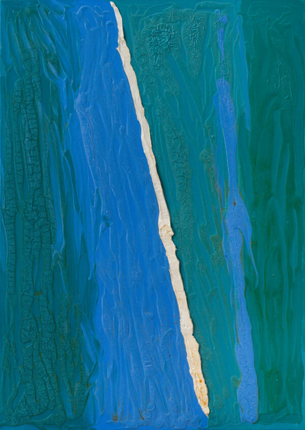 Obraz abstrakcyjny zielono-niebieski z diagonalną, białą linią