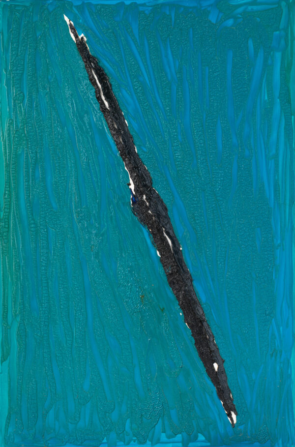 Obraz abstrakcyjny, turkusowy z czarną, diagonalną linią