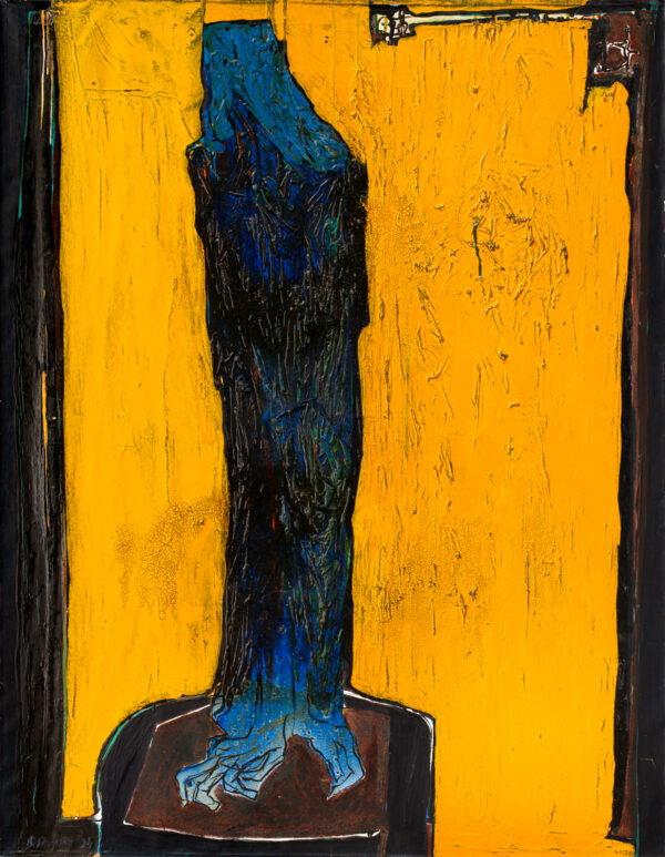 Obraz z figurą na żółtym tle