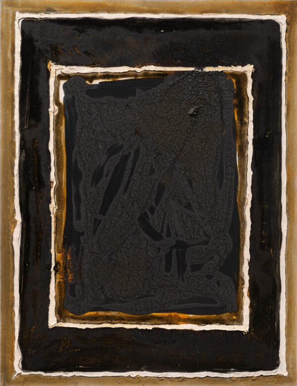 Obraz abstrakcyjny, z prostokątami, czarno-brązowy, fakturalny