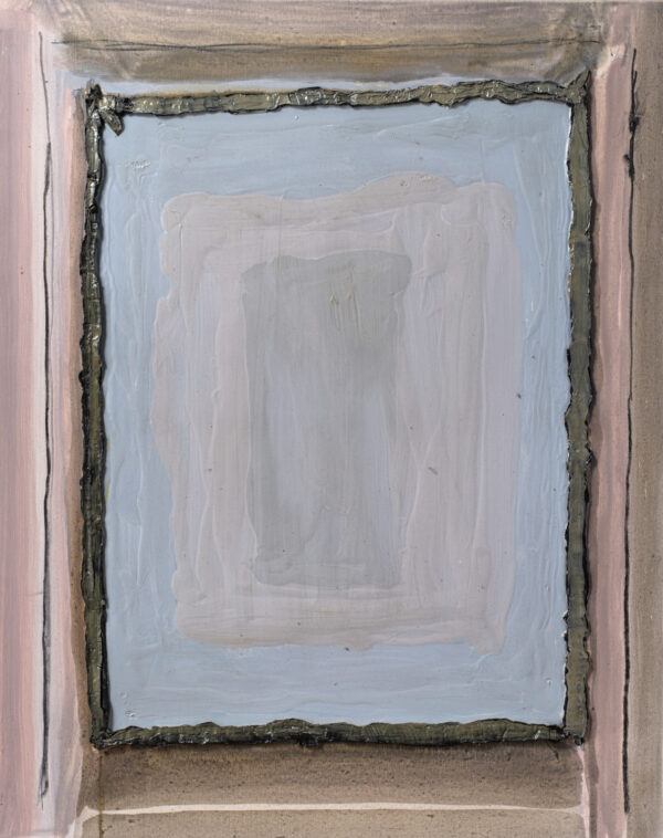 Obraz abstrakcyjny szaro-niebieski z czarną bordiurą