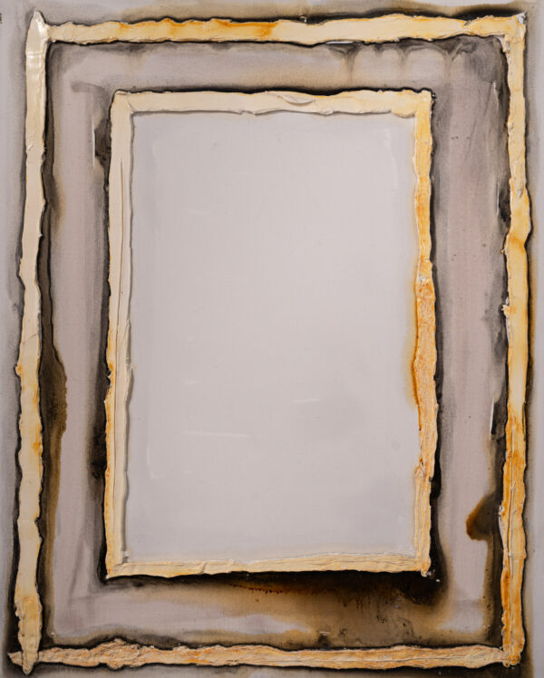 Obraz abstrakcyjny szaro-biały, ze złotą bordiurą