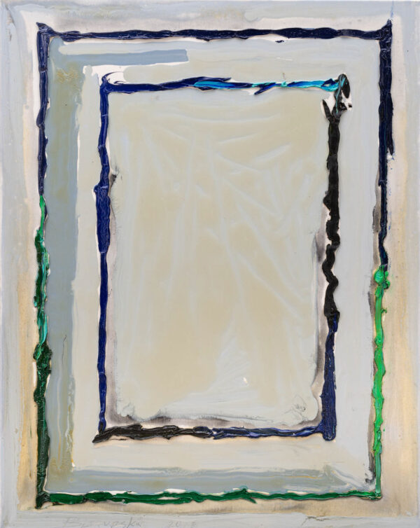 Obraz abstrakcyjny z dwiema kolorowymi, prostokątnymi bordiurami