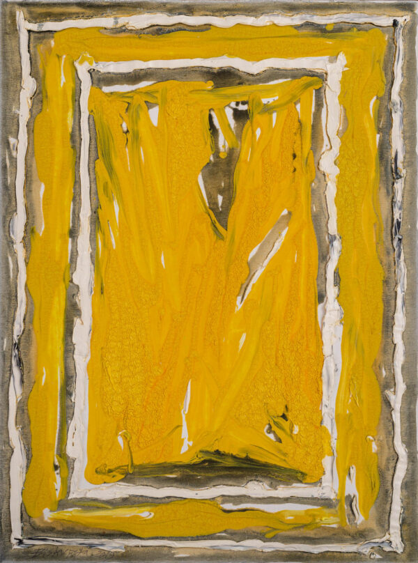 Obraz abstrakcyjny, żółty, fakturalny z prostokątami