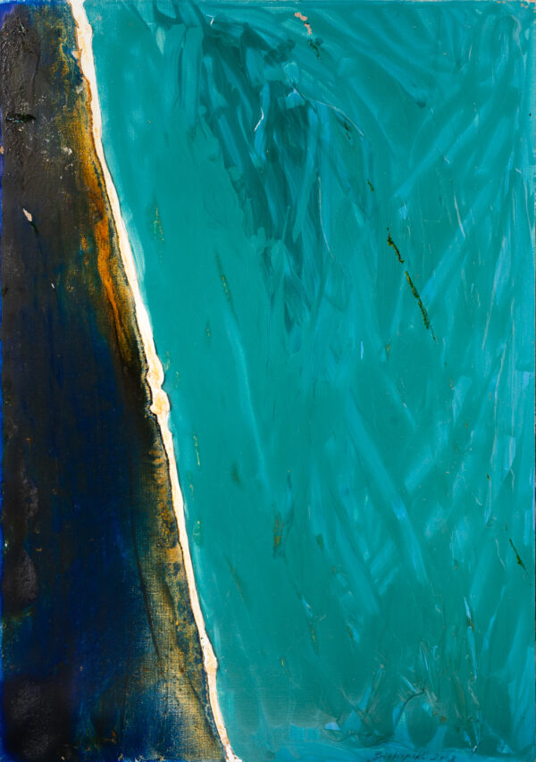 Obraz abstrakcyjny niebiesko-granatowy z białą, diagonalną linią