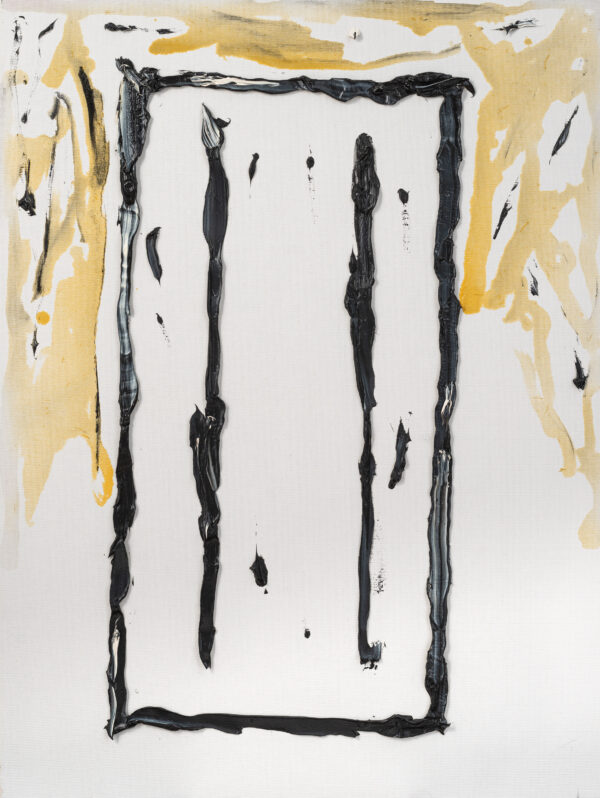 Obraz abstrakcyjny biało-czarny ze złocistymi liniami