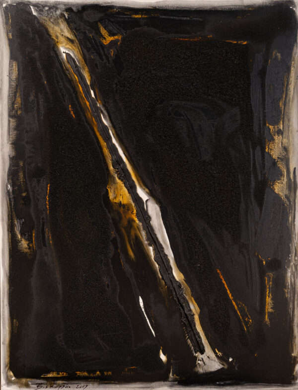 Obraz abstrakcyjny, czarny, fakturalny z diagonalną