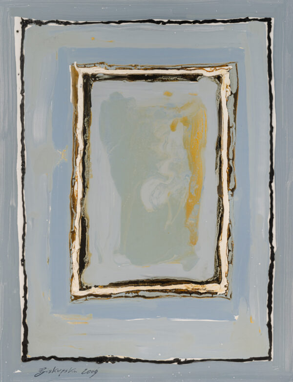 Obraz abstrakcyjny, niebieski z dwoma czarno-białymi prostokątami