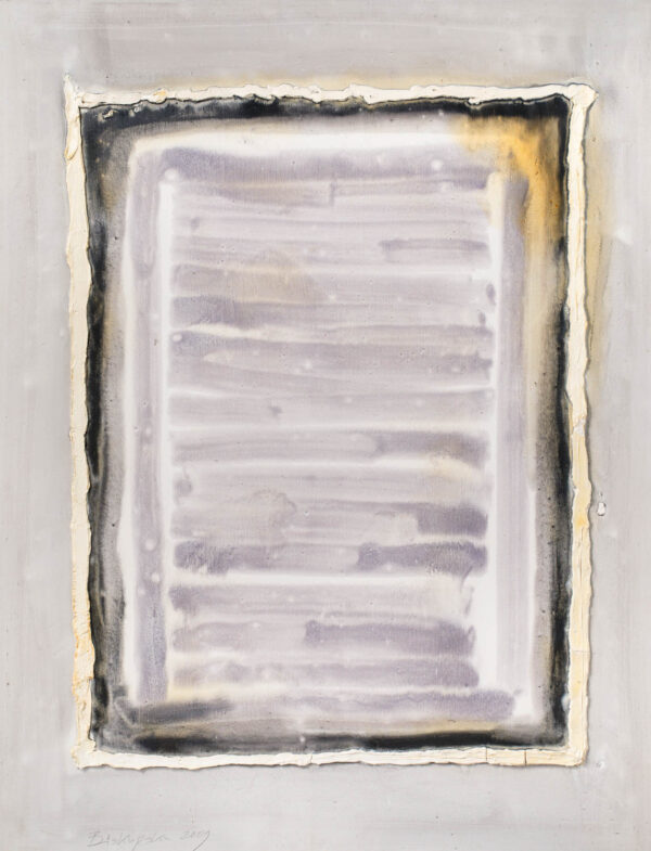 Obraz abstrakcyjny, szary, z czarno-białym prostokątem