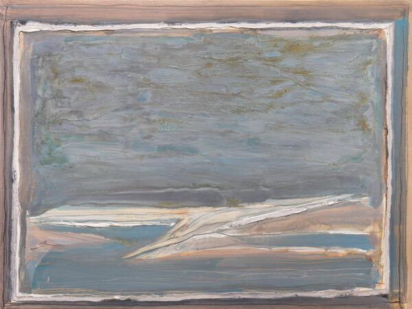 Obraz abstrakcyjny, szaro-niebieski z białym prosokątemi formą wewnątrz