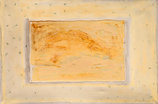 Obraz abstrakcyjny, jasnopomarańczowy, z protokątem pośrodku