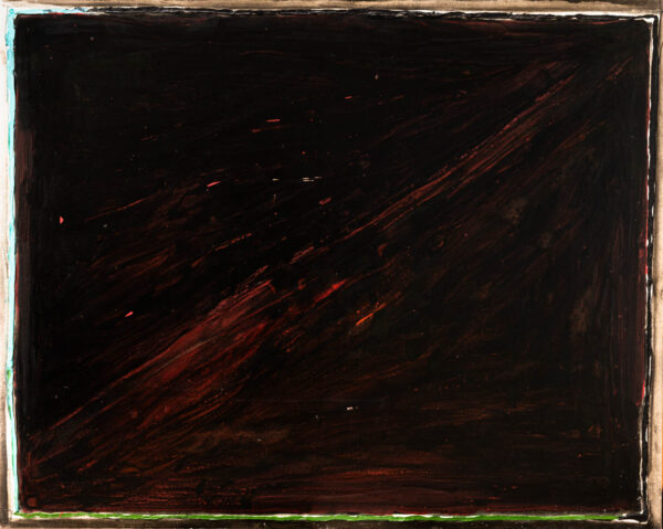 Obraz abstrakcyjny czarno-czerwony z kolorową bordiurą