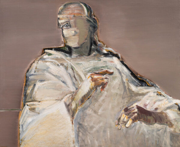 Popiersie człowieka spowitego w białą szatę