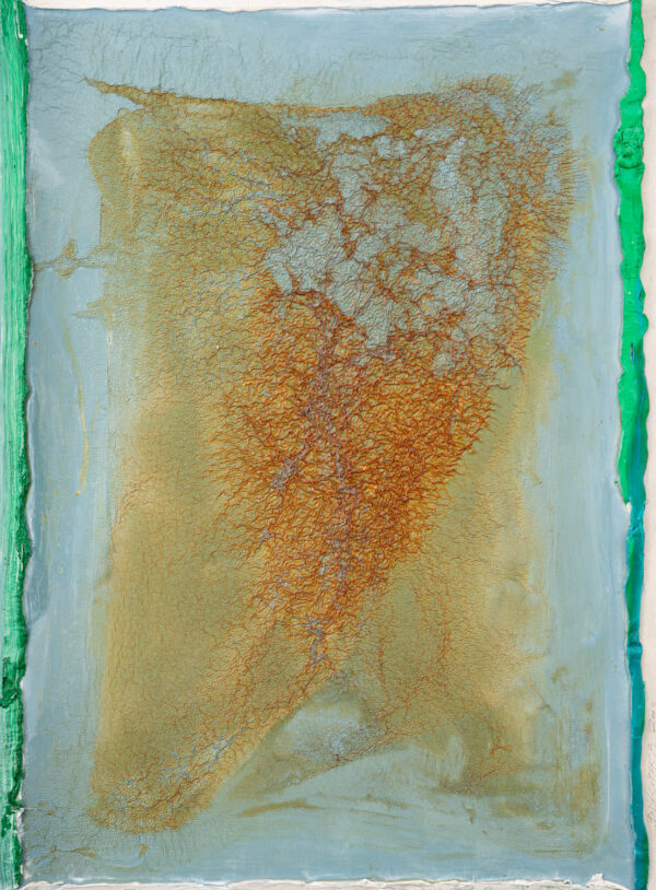 Obraz abstrakcyjny niebiesko-zielony z ugrową strukturą