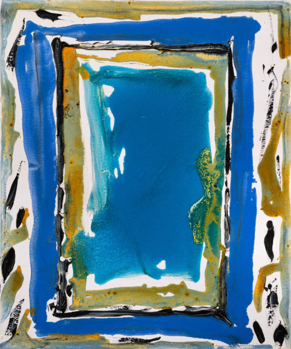 Obraz abstrakcyjny niebieskim prostokątem