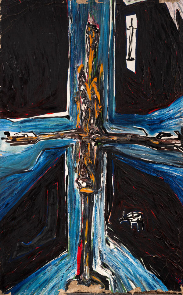 Obraz z figurą w kształcie krzyża na ciemnym tle