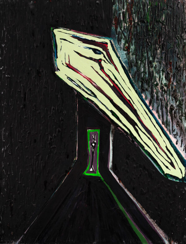 Obraz z niewielką figurą na końcu tunelu