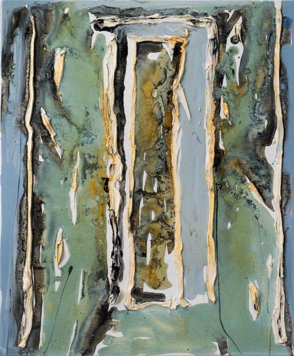 Obraz abstrakcyjny, z kilkoma prostokątami, błękitno-zielony