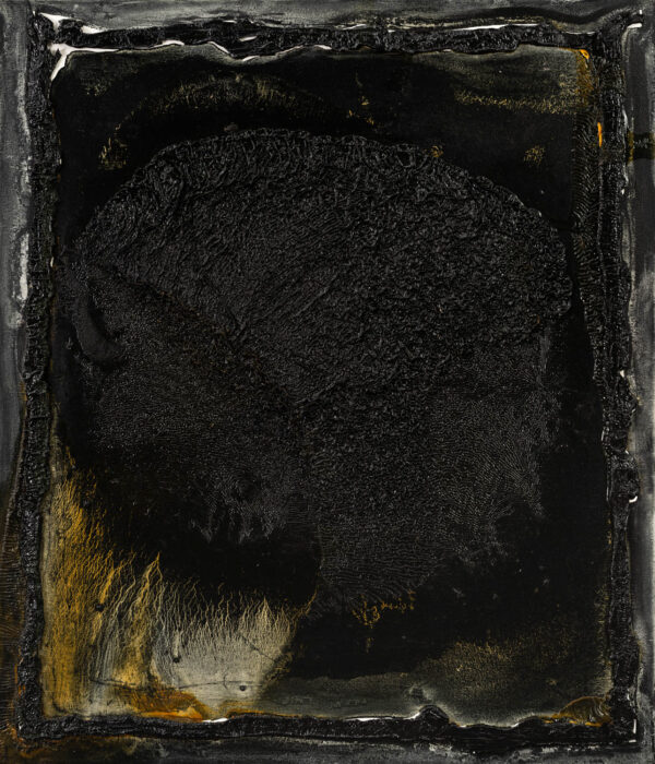 Obraz abstrakcyjny, czarny, fakturalny z bordiurą