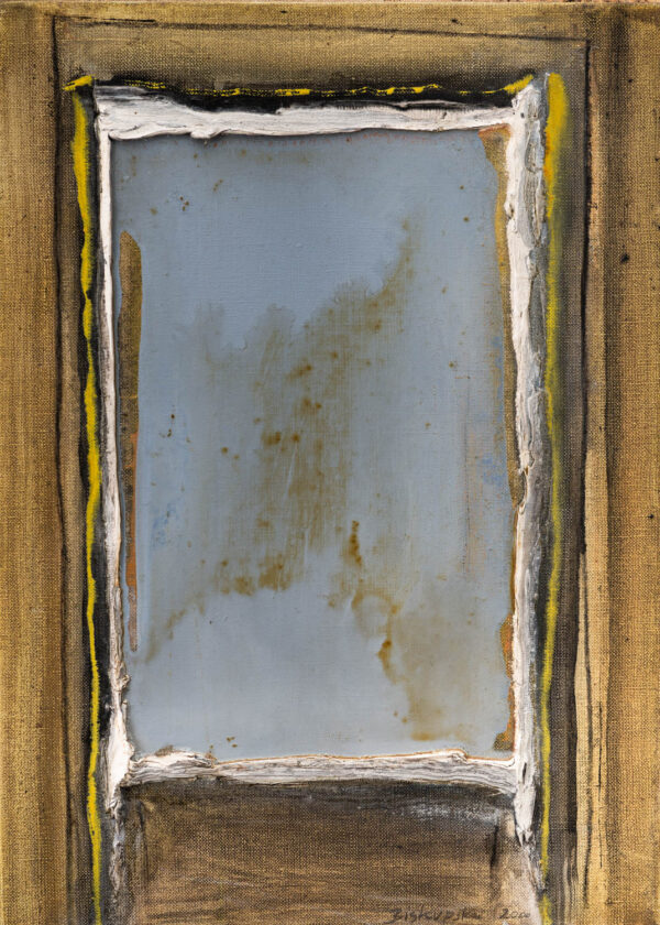 Obraz abstrakcyjny niebiesko-brunatny z prostokątem