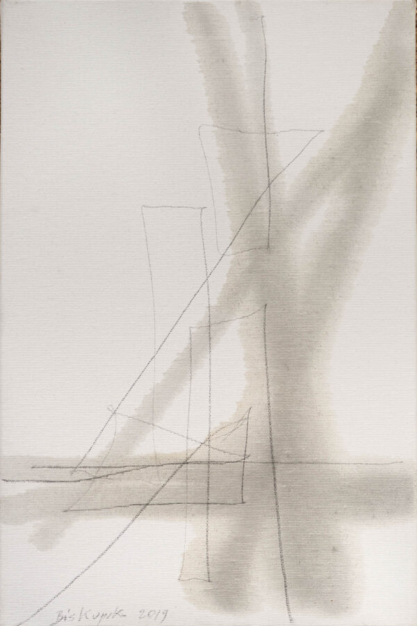 Obraz abstrakcyjny, z rysunkiem ołówkiem i olejem, minimalistyczny
