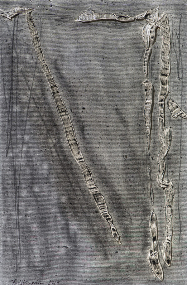 Obraz abstrakcyjny, szary z fakturalnymi liniami