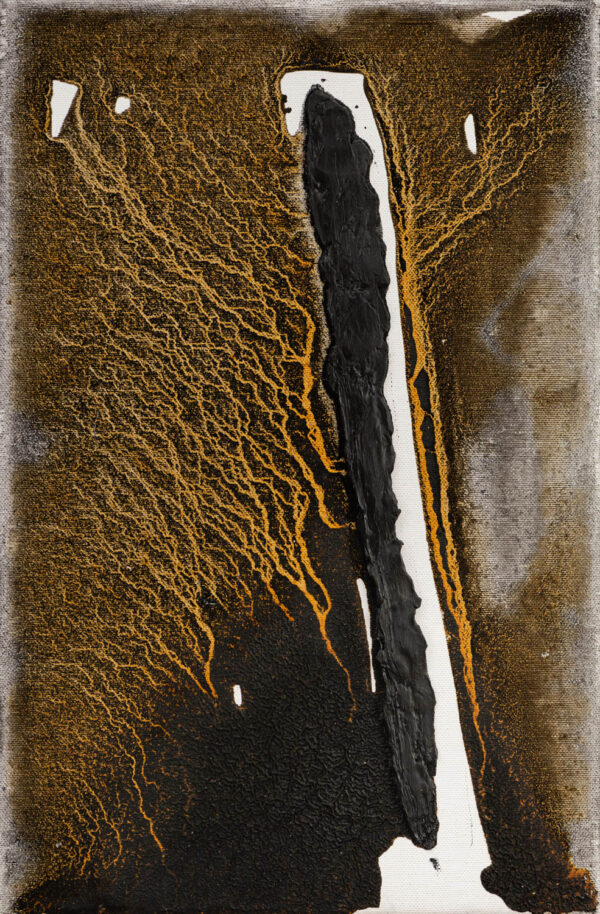 Obraz abstrakcyjny czarno-brunatny z diagonalną i fakturą