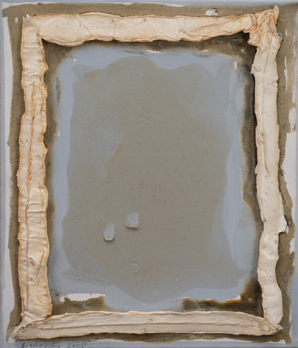 Obraz abstrakcyjny w niebieskiej tonacji z białym prostokątem