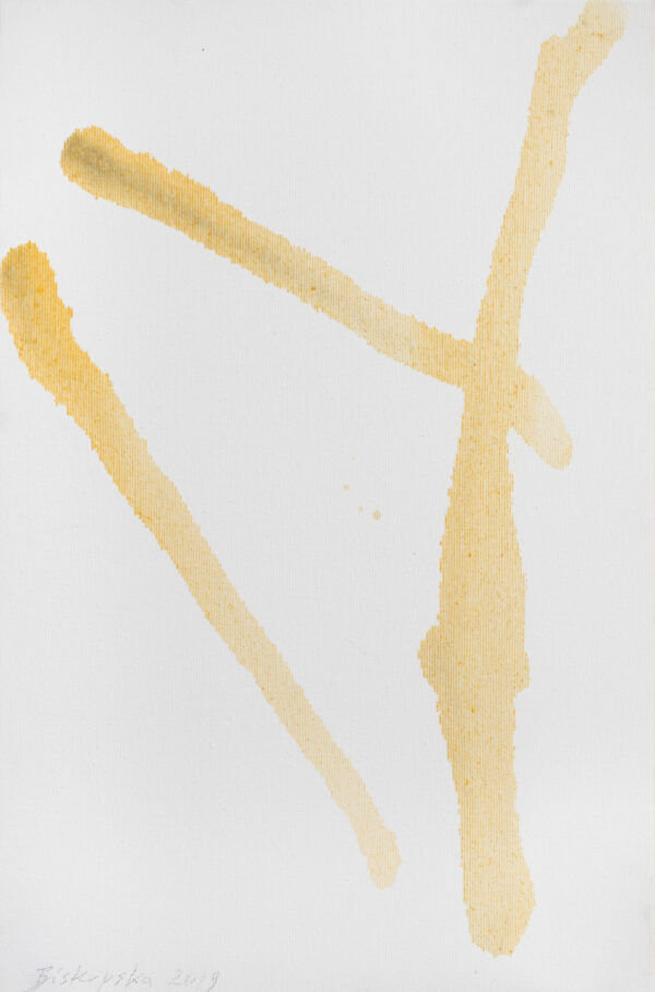 Obraz abstrakcyjny z trzema przecinającymi się liniami, minimalistyczny