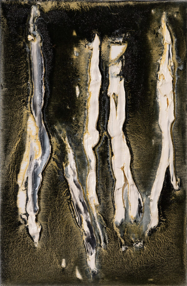 Obraz abstrakcyjny, czarno-brunatny z białymi liniami