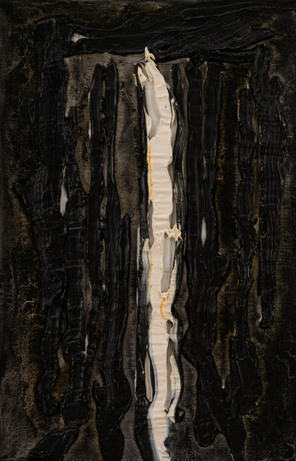 Obraz abstrakcyjny, czarny z białą linią