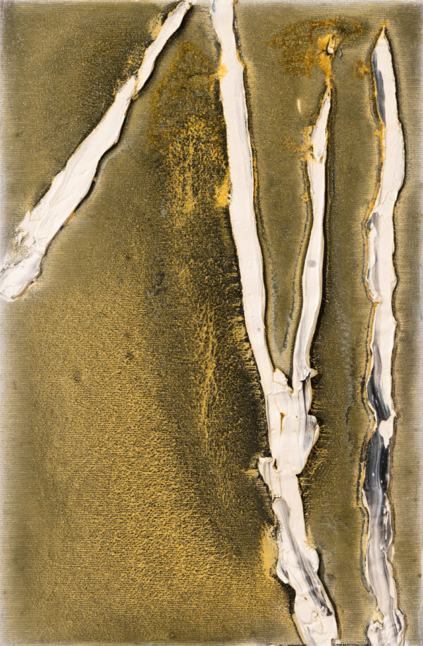 Obraz abstrakcyjny, ugrowy z białymi liniami