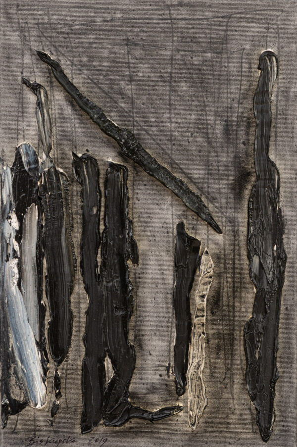 Obraz abstrakcyjny, szary z czarnymi liniami