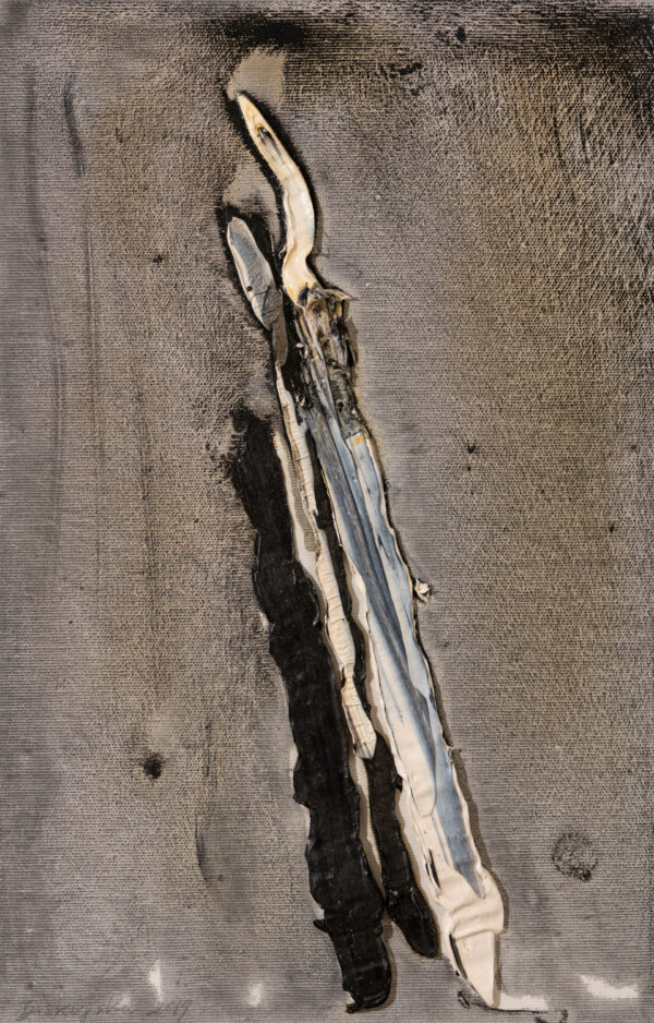 Obraz abstrakcyjny, szary z biało-czarną, diagonalną linią