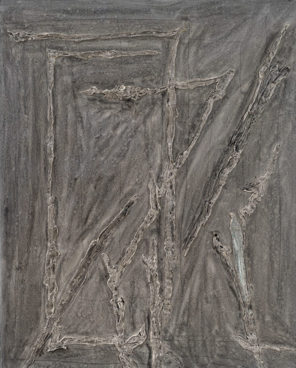 Obraz abstrakcyjny, szary, z fakturalnymi liniami