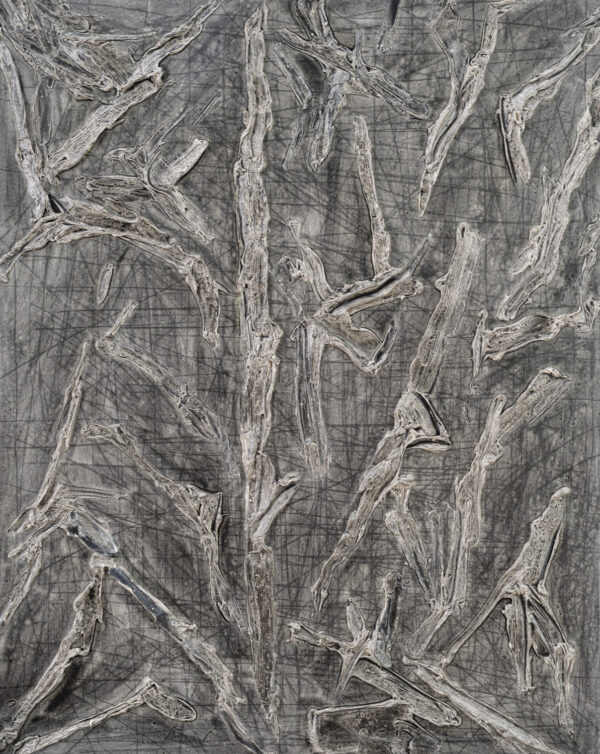 Obraz abstrakcyjny, szary, z fakturalnymi liniami