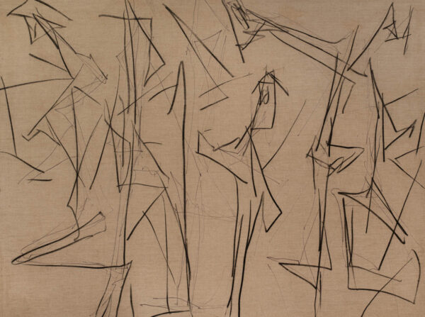 Rysunek figur na surowym płótnie